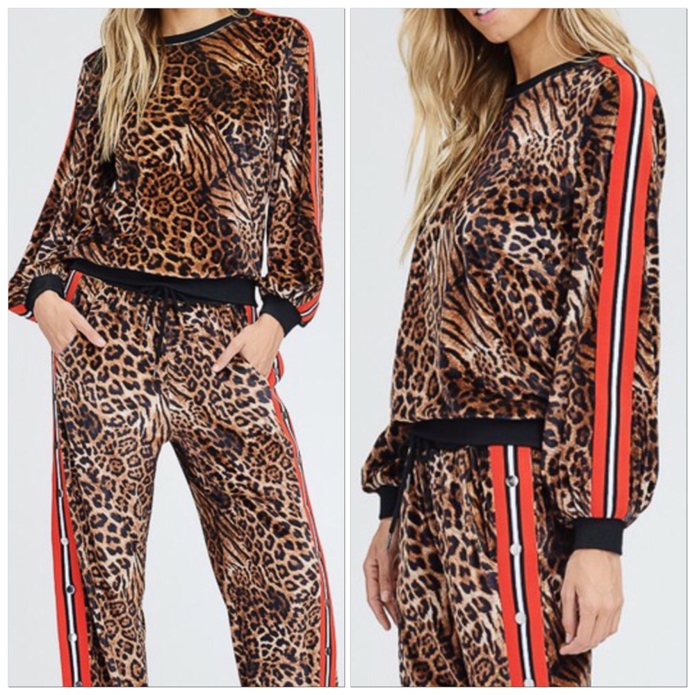 🆕Leopard Print Stripe Velvet Sweatshirt Sweater